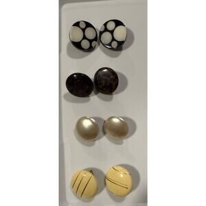 Vintage Button Shaped Clip-On Earrings Four Pairs